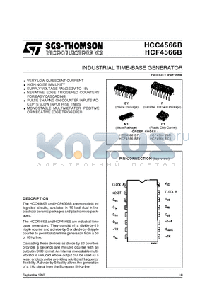 HCF4566B datasheet - INDUSTRIAL TIME-BASE GENERATOR