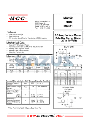MC400 datasheet - 20 to 40 Volts 0.5 Amp Surface Mount Schottky Barrier Diode