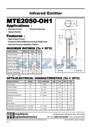 MTE2050-OH1 datasheet - 5mm Water Clear IR Emitter