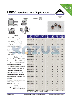 LRC30-151K-RC datasheet - Low Resistance Chip Inductors