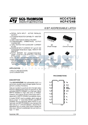 HCF4724BEY datasheet - 8 BIT ADDRESSABLE LATCH