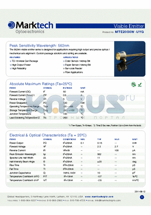 MTE2056W-UYG datasheet - Peak Sensitivity Wavelength: 562nm