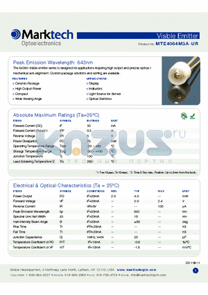 MTE4064M3A_UR datasheet - Peak Emission Wavelength: 643nm