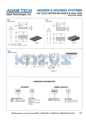 MTE40MTE-CR datasheet - HEADER & HOUSING SYSTEMS .100 [2.54] CENTERLINE SINGLE & DUAL ROW