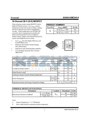 MC4414 datasheet - N-Channel 30-V (D-S) MOSFET High power and current handling capability