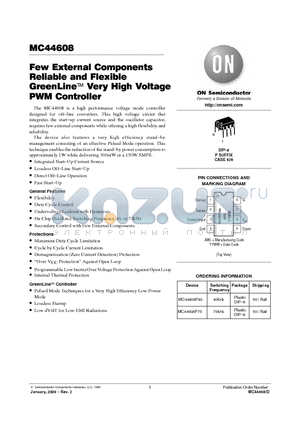 MC44608P40 datasheet - Few External Components Reliable Flexible GreenLine Very High Voltage PWM Controller