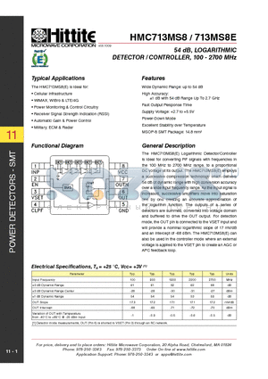 HMC713MS8_10 datasheet - 54 dB, LOGARITHMIC DETECTOR / CONTROLLER, 100 - 2700 MHz