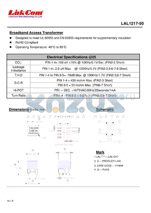 LAL1217-50 datasheet - Broadband Access Transformer