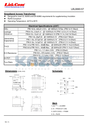 LAL0683-57 datasheet - Broadband Access Transformer