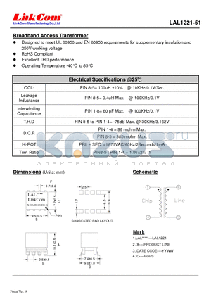 LAL1221-51 datasheet - Broadband Access Transformer