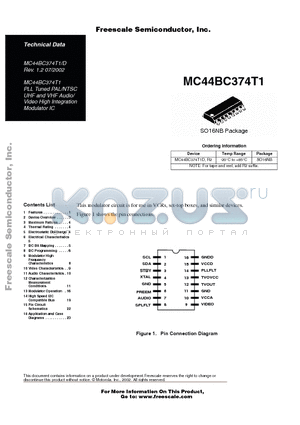 MC44BC374T1D datasheet - PLL Tuned PAL/NTSC UHF and VHF Audio/Video High Integration Modulator IC