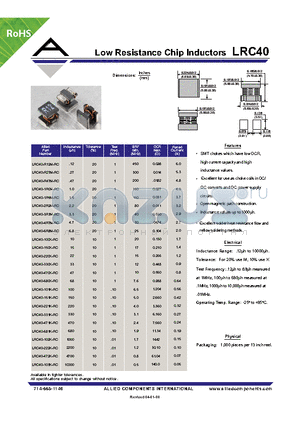 LRC40-100K-RC datasheet - Low Resistance Chip Inductors