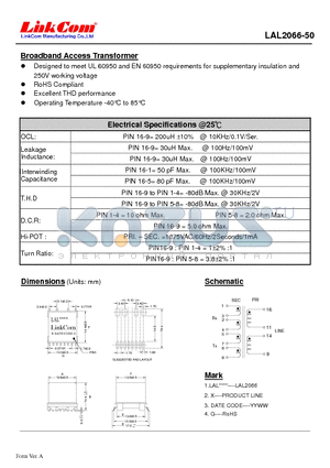 LAL2066-50 datasheet - Broadband Access Transformer