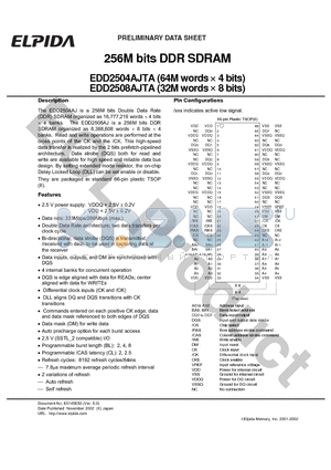 EDD2504AJTA datasheet - 256M bits DDR SDRAM