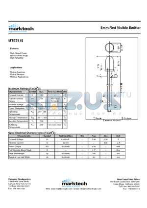 MTE7415 datasheet - 5mm Red Visible Emitter