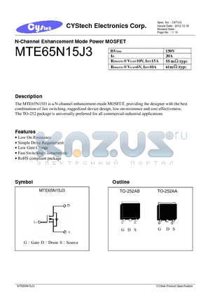 MTE65N15J3 datasheet - N-Channel Enhancement Mode Power MOSFET