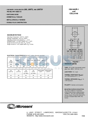 JANTX1N4148UR-1 datasheet - SWITCHING DIODE