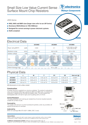 LRCS datasheet - SMALL SIZE LOW VALUE CURRENT SENSE SURFACE MOUNT CHIP RESISTORS