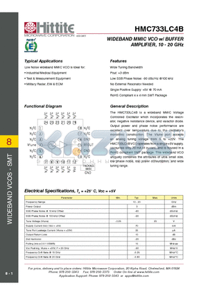 HMC733LC4B_11 datasheet - WIDEBAND MMIC VCO w/ BUFFER AMPLIFIER, 10 - 20 GHz