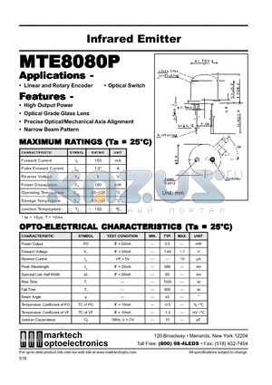 MTE8080P datasheet - 5mm Metal Can IR Emitter