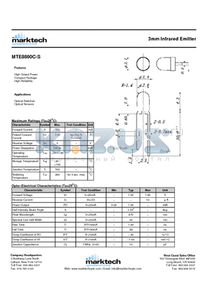 MTE8800C-S datasheet - 3mm Infrared Emitter