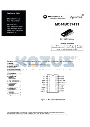 MC44BC374T1 datasheet - PLL Tuned PAL/NTSC UHF and VHF Audio/Video High Integration Modulator IC