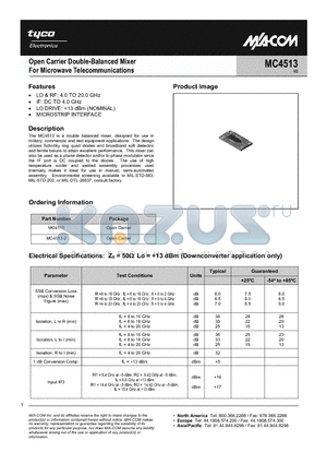 MC4513-2 datasheet - Open Carrier Double-Balanced Mixer For Microwave Telecommunications