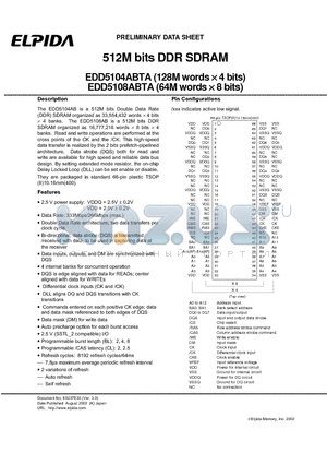EDD5104ABTA-7B datasheet - 512M bits DDR SDRAM