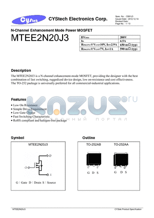 MTEE2N20J3 datasheet - N-Channel Enhancement Mode Power MOSFET
