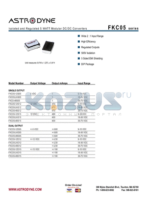 FKC0-48S05 datasheet - Isolated and Regulated 5 WATT Modular DC/DC Converters