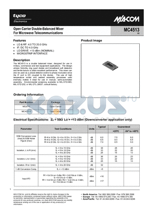 MC4513 datasheet - Open Carrier Double-Balanced Mixer For Microwave Telecommunications