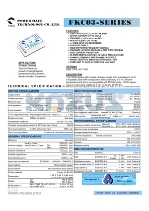 FKC03-12D12 datasheet - 3 WATTS REGULATED OUTPUT POWER