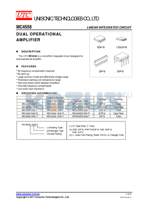 MC4558-D08-T datasheet - DUAL OPERATIONAL AMPLIFIER