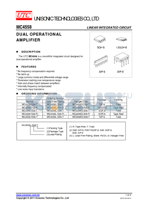 MC4558-S08-R datasheet - DUAL OPERATIONAL AMPLIFIER