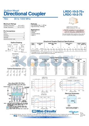 LRDC-10-2-75 datasheet - Directional Coupler 75Y 30 to 1000 MHz