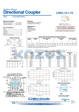 LRDC-12-1-75 datasheet - Directional Coupler 75Y 5 to 600 MHz