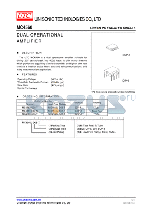 MC4560L-D08-T datasheet - DUAL OPERATIONAL AMPLIFIER