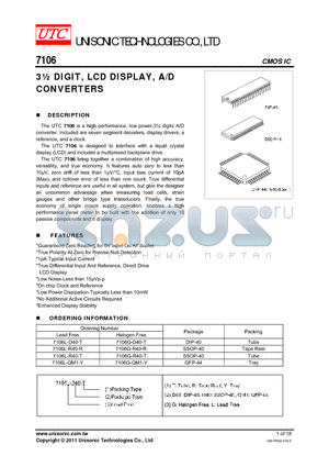 7106L-R40-T datasheet - 3m DIGIT, LCD DISPLAY, A/D CONVERTERS