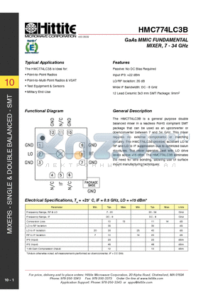 HMC774LC3B_10 datasheet - GaAs MMIC Fundam ental Mixer, 7 - 34 GHz