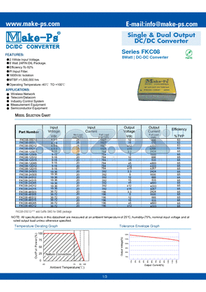 FKC08-05D15 datasheet - Single & Dual Output DC/DC Converter