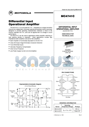 MC4741CP datasheet - DIFFERENTIAL INPUT OPERATIONAL AMPLIFIER