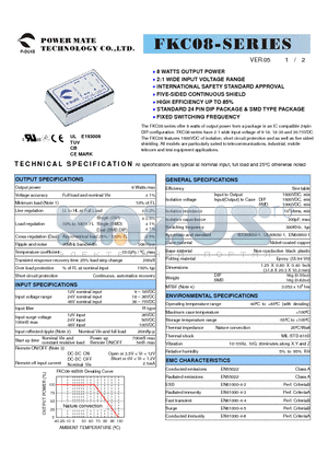 FKC08-12D15 datasheet - 8 WATTS DC-DC CONVERTER