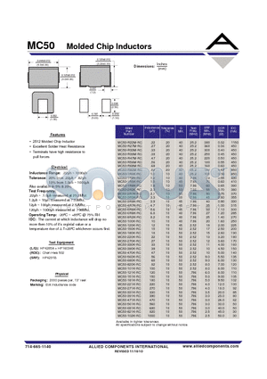 MC50-2R7K-RC datasheet - Molded Chip Inductors