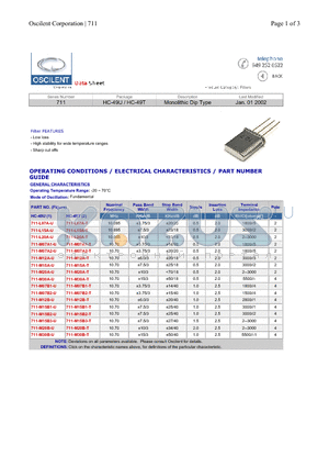 711-M07A1-U datasheet - HC-49U / HC-49T Monolithic Dip Type