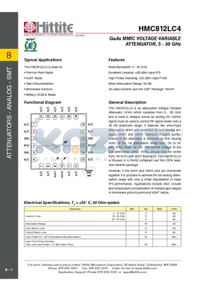 HMC812LC4_11 datasheet - GaAs MMIC VOLTAGE-VARIABLE ATTENUATOR, 5 - 30 GHz