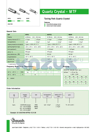 MTF32 datasheet - Tuning Fork Quartz Crystal