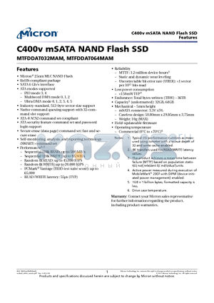 MTFDDAT032MAM datasheet - C400v mSATA NAND Flash SSD