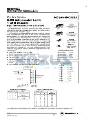 MC54-74HC259A datasheet - 8-Bit Addressable Latch 1-of-8 Decoder