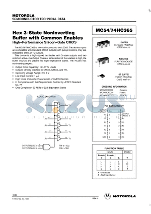 MC54-74HC365 datasheet - Hex 3-State Noninverting Buffer with Common Enables