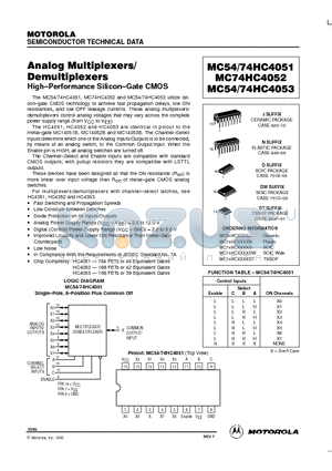 MC54/74HC4053 datasheet - Analog Multiplexers/ Demultiplexers High-Performance Silicon-Gate CMOS